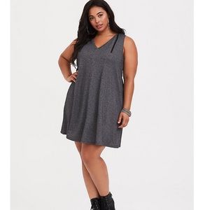 GREY FRENCH TERRY HOODIE TRAPEZE DRESS size 0